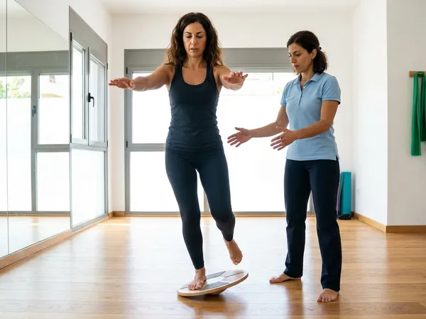 Ασθενής εκτελεί θεραπευτική άσκηση υπό την καθοδήγηση φυσικοθεραπευτή