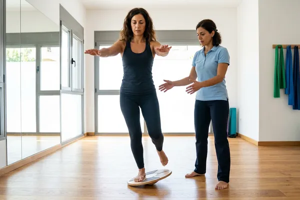 Ασθενής εκτελεί θεραπευτική άσκηση υπό την καθοδήγηση φυσικοθεραπευτή